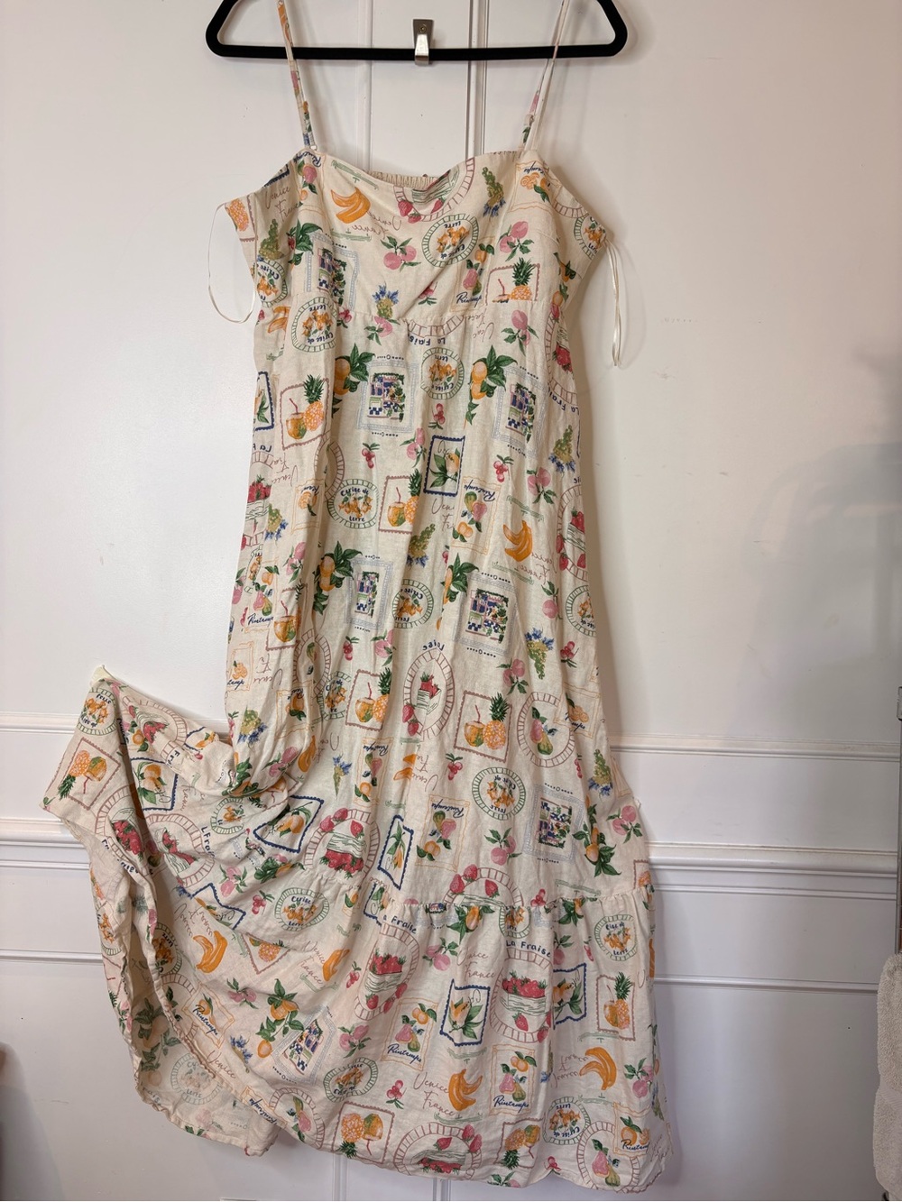 Joie Cream Maxi Sundress with Multicolor Fruit Print
